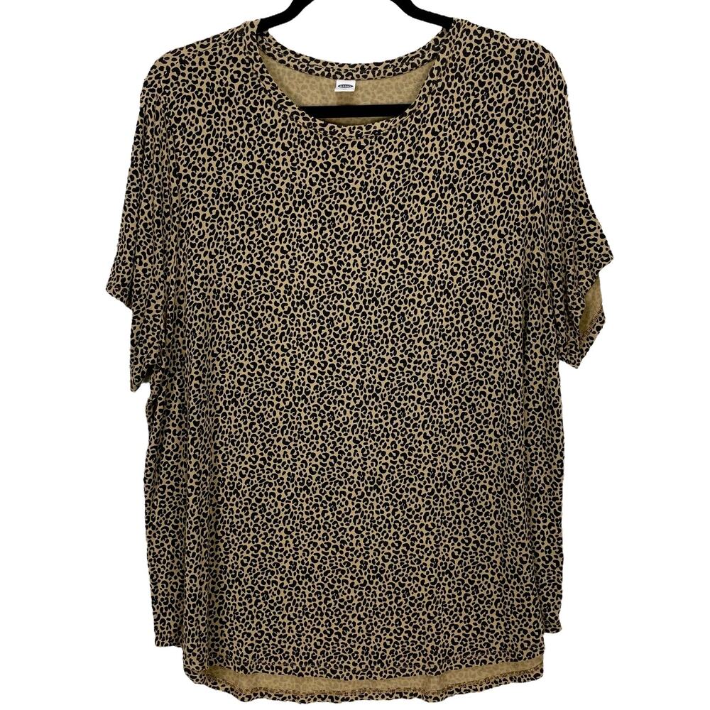 OLD NAVY Women's LOUNGE TOP Lightweight ANIMAL PRINT Tan & Black Size 2X